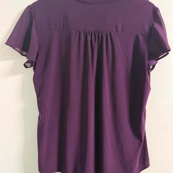 PerSeption Concept Violet Ruffle Blouse XL | Dressy Sheer Flutter Sleeves - Picture 7 of 12